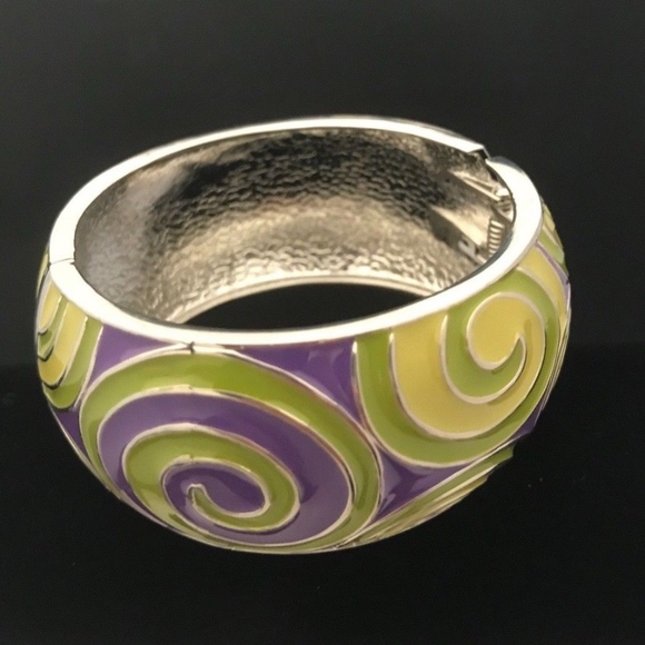 Designer Statement Bracelet Green Purple Enamel - Picture 7 of 7